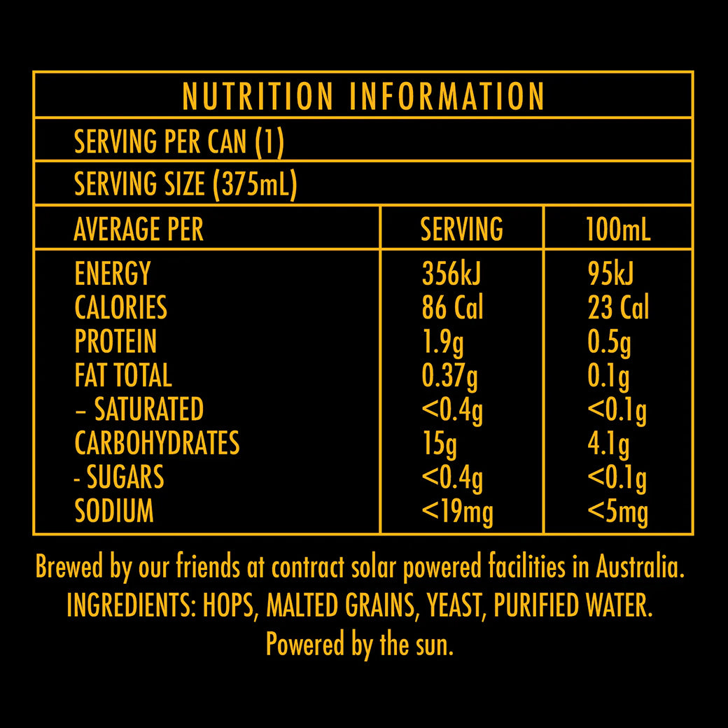 Beneficial Beer Co. Daves Drunkenless Dark Ale 375mL can - non-alcoholic craft beer - NB2BBC boozzero.com Nutrition Information Panel