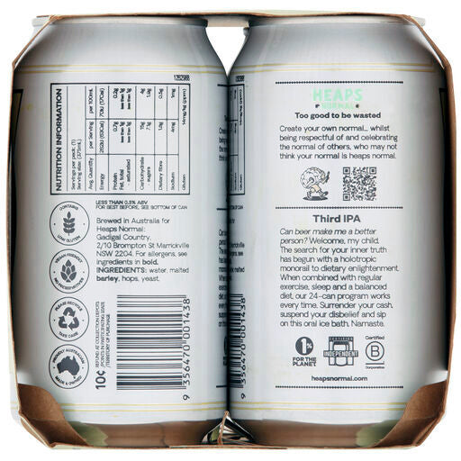 Heaps Normal Third IPA 375mL can - non-alcoholic craft beer - NB22HNC boozzero.com